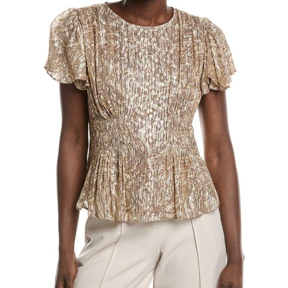 Parker The Rose Metallic Top Women's Size S Viscose Lurex Flare Sleeve Dressy - Picture 7 of 8